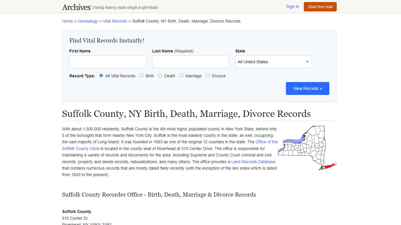 Suffolk County, NY Birth, Death, Marriage, Divorce Records
