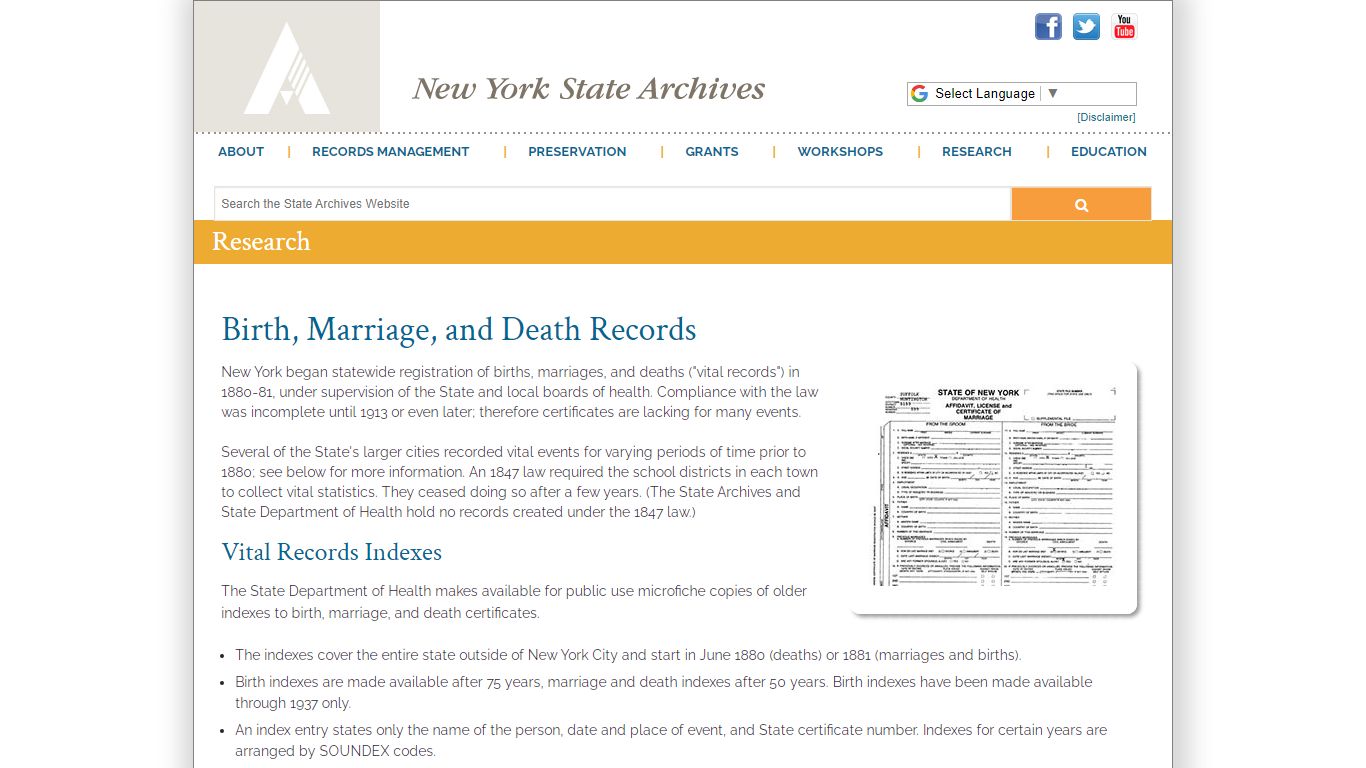 Birth, Marriage, and Death Records - New York State Archives